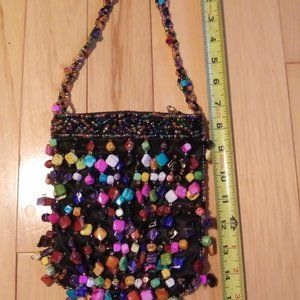 LA VIOLA Black Satin Beaded handbag beaded fringe